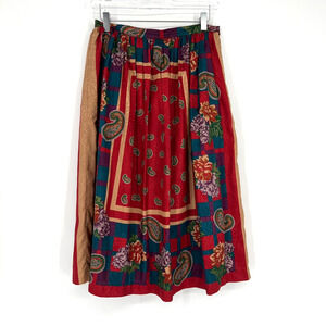 Vtg Sports Galore Skirt Womens 10 Western Paisley Pleated Red Floral Cottagecore